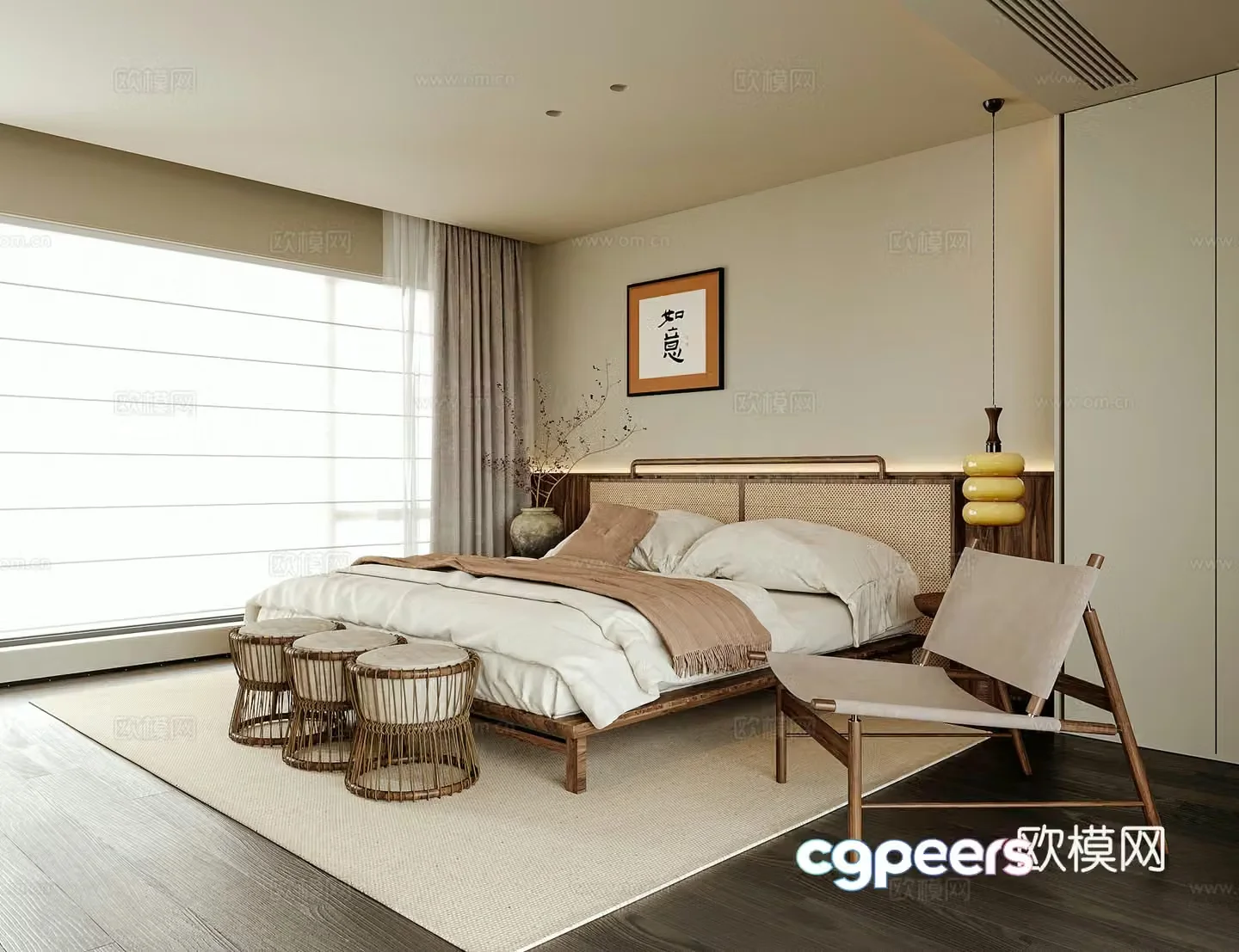 Wasabi Bedroom Bed and Breakfast Room Double Bed Leisure Chair 3D Model
