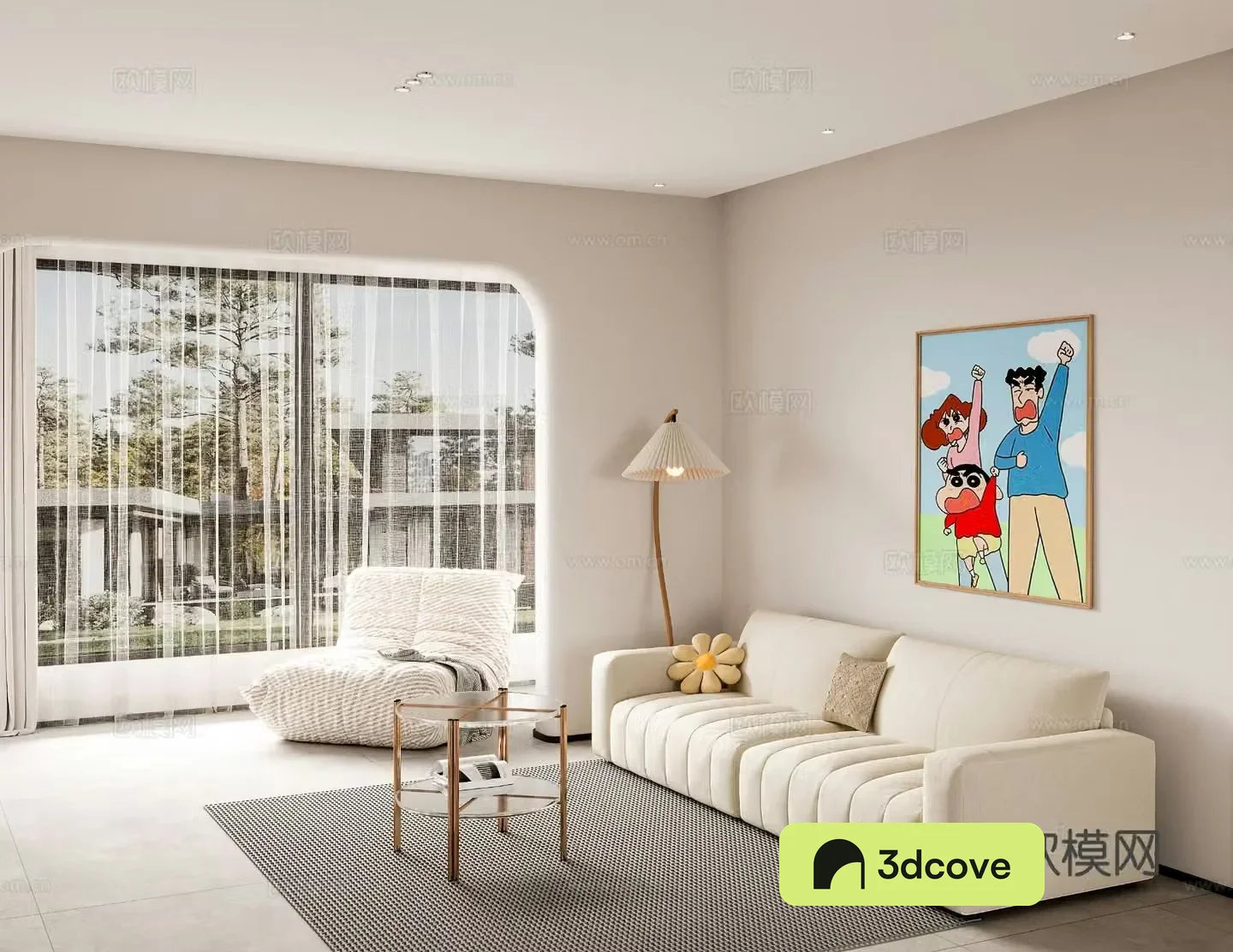 Cream style double sofa lazy sofa Crayon Shin-chan hanging painting