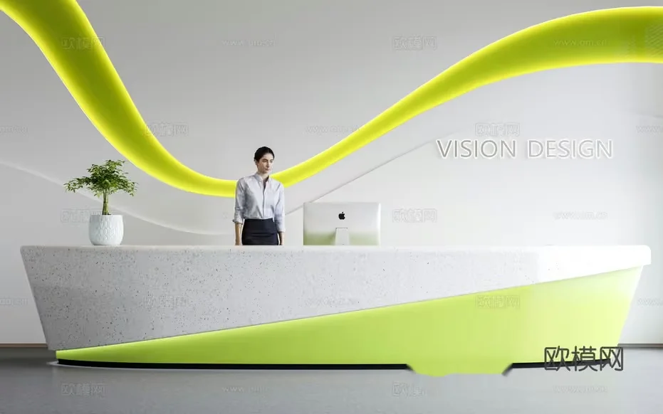 Modern Office Reception Desk 3D Model – 11435 – VRAY Render