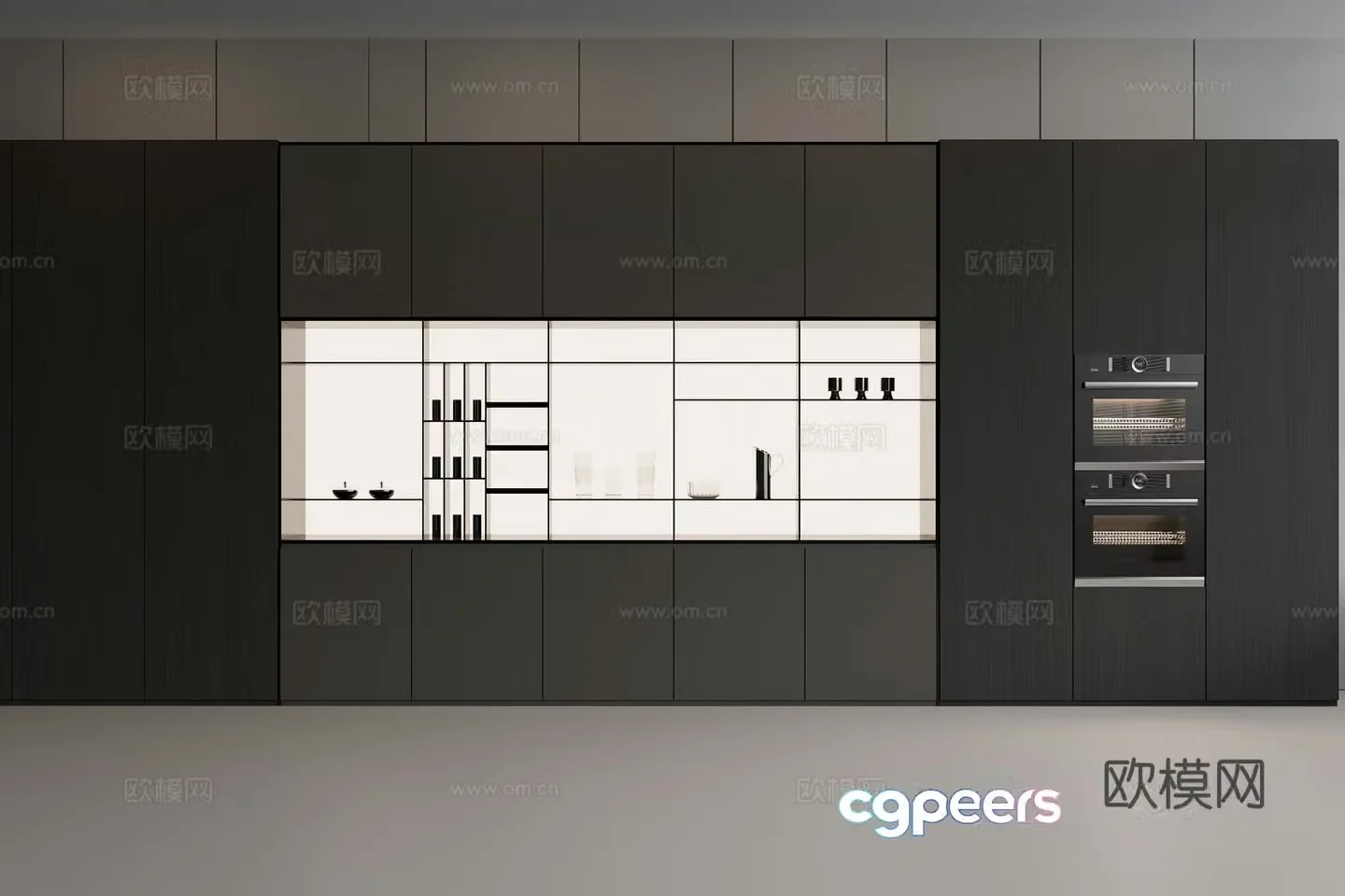 Solid wood sideboard decorative cabinet combination oven combination kettle water cup 3D model