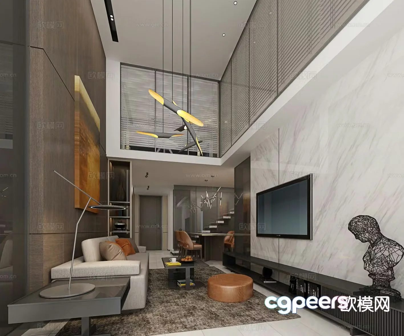 Modern minimalist villa living room 3d model