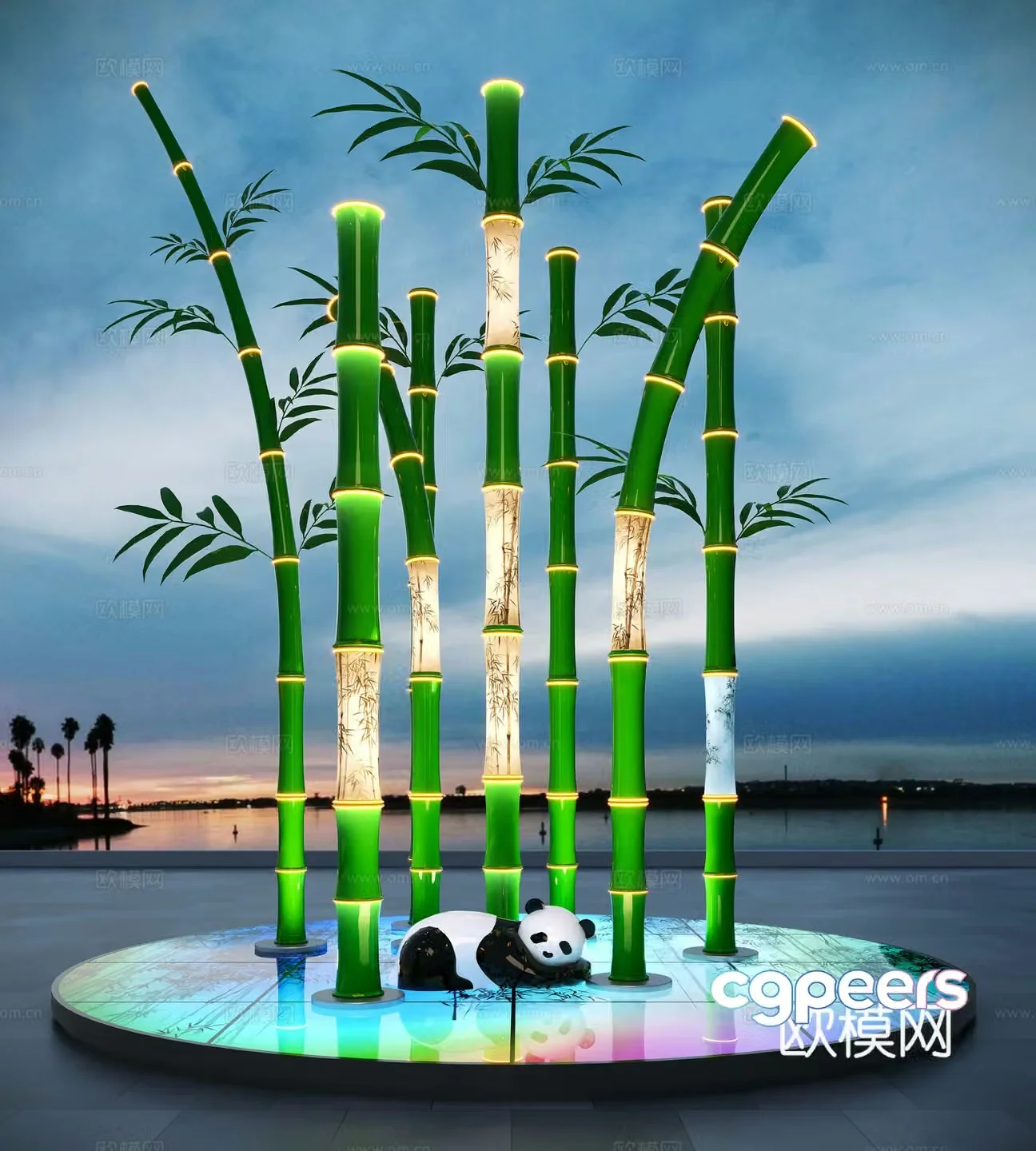 Modern landscape sculpture Bamboo sculpture Panda sculpture Square sculpture installation Bamboo installation 3d model
