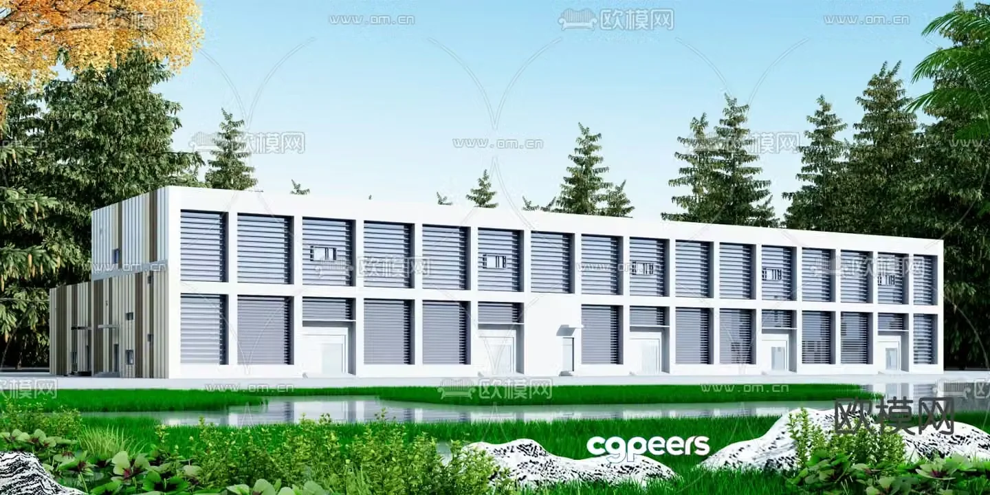 Modern industrial factory building exterior 3d model