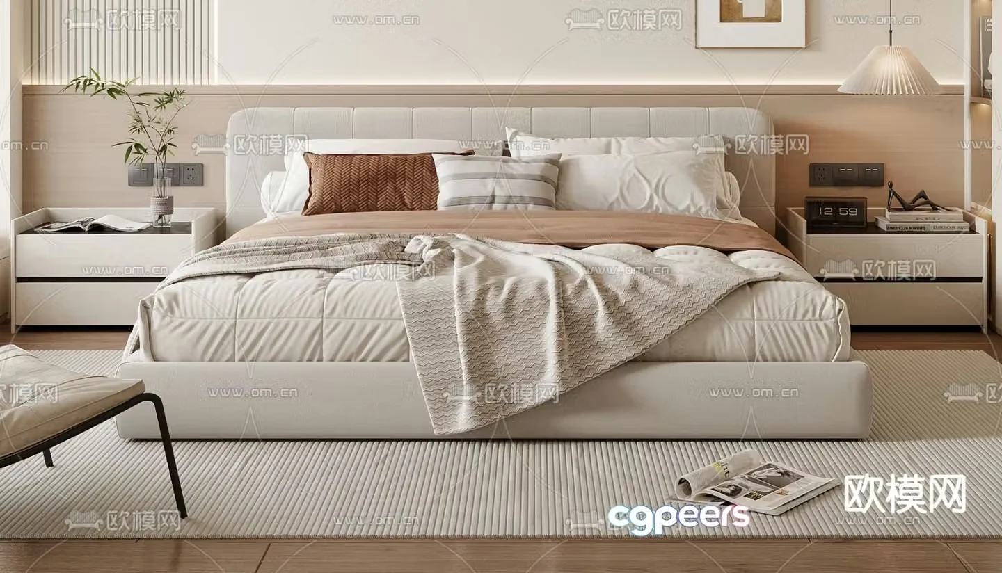 Cream style double bed 3d model