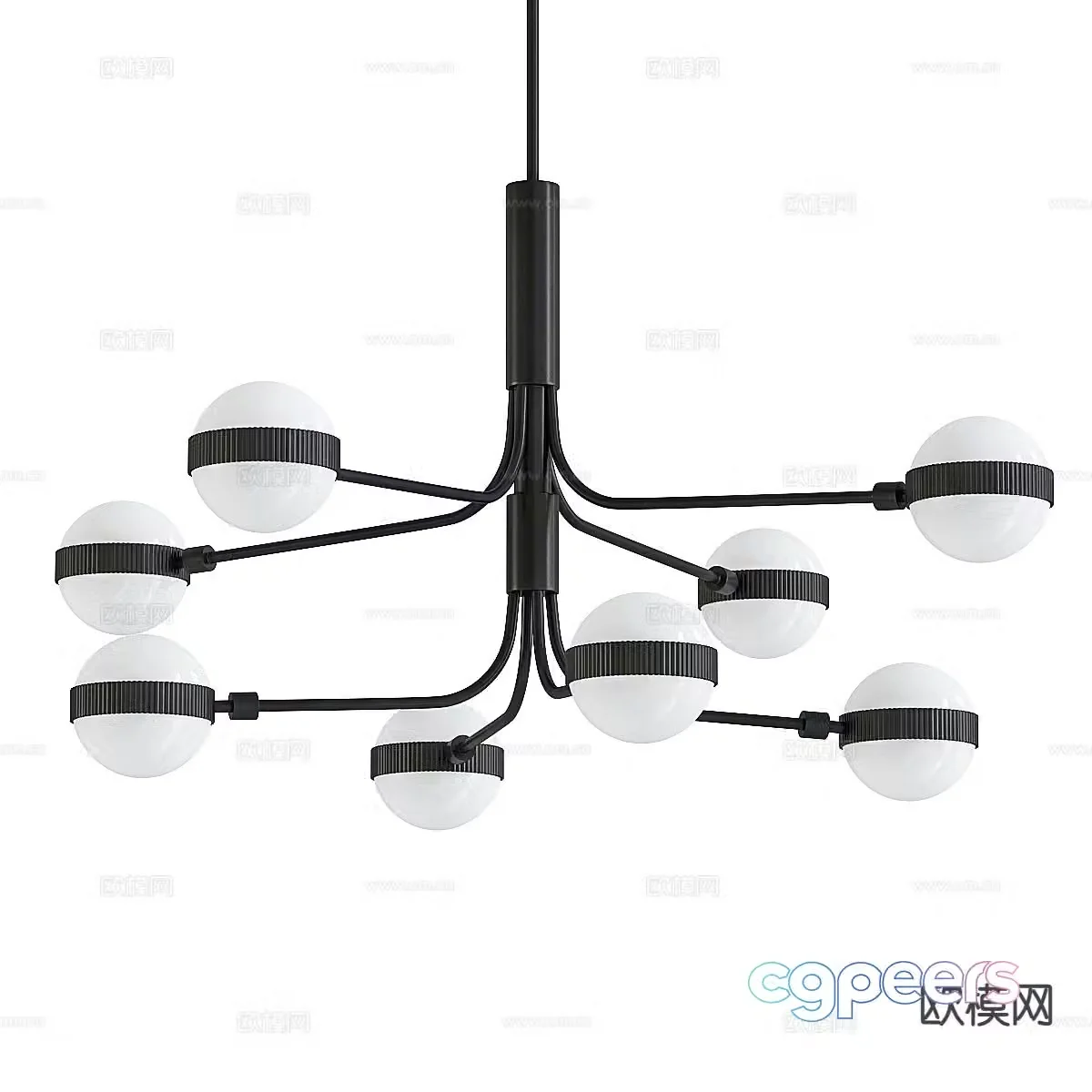 Modern multi-head chandelier 3d model