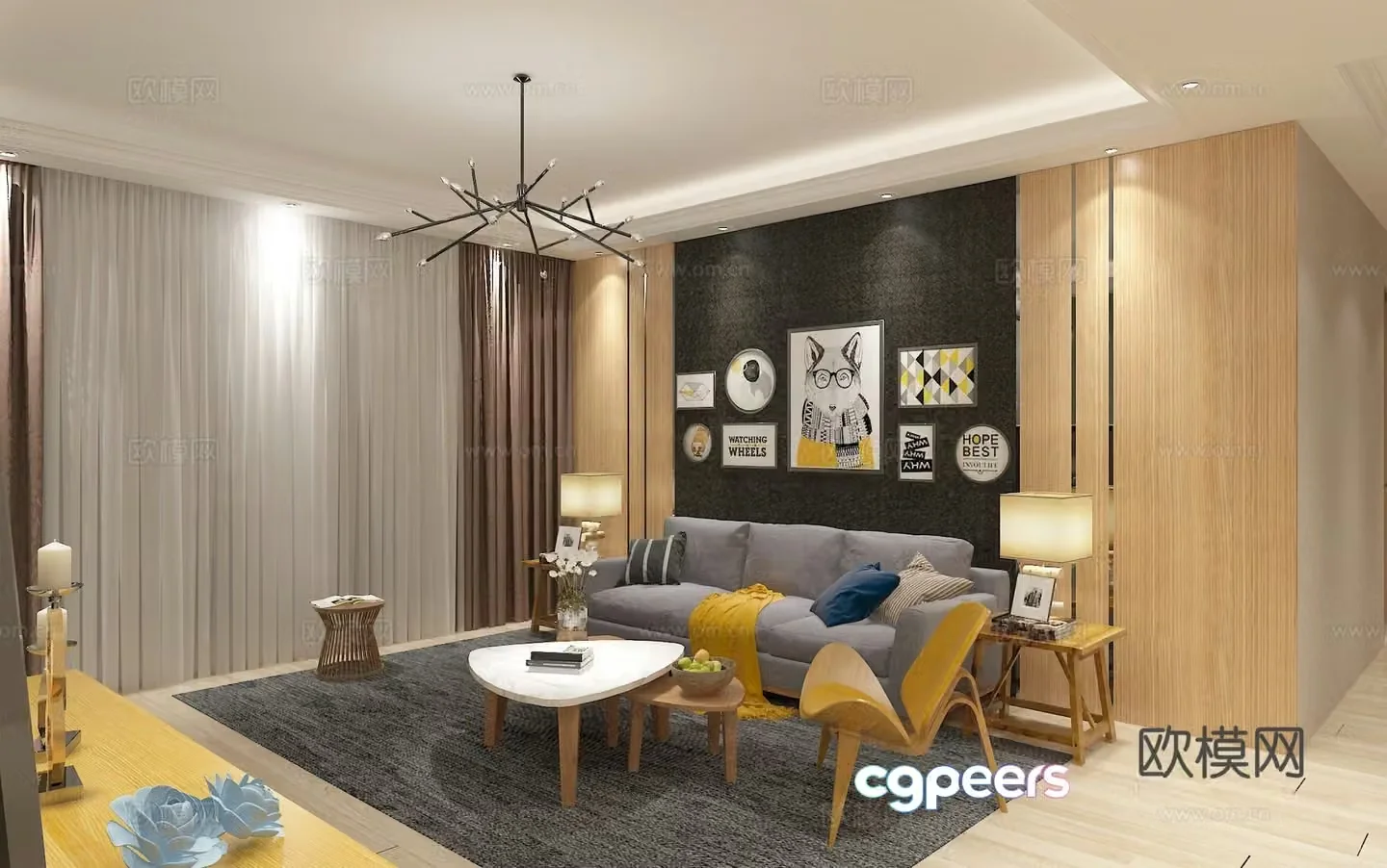 Nordic style dining room combination sofa TV background wall dining table wine cabinet shoe cabinet air conditioning 3d model