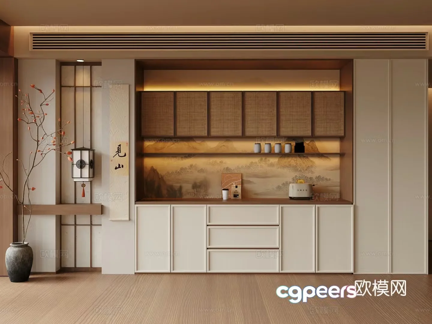 New Chinese-style Zen sideboard Song sideboard Middle-style sideboard 3D model