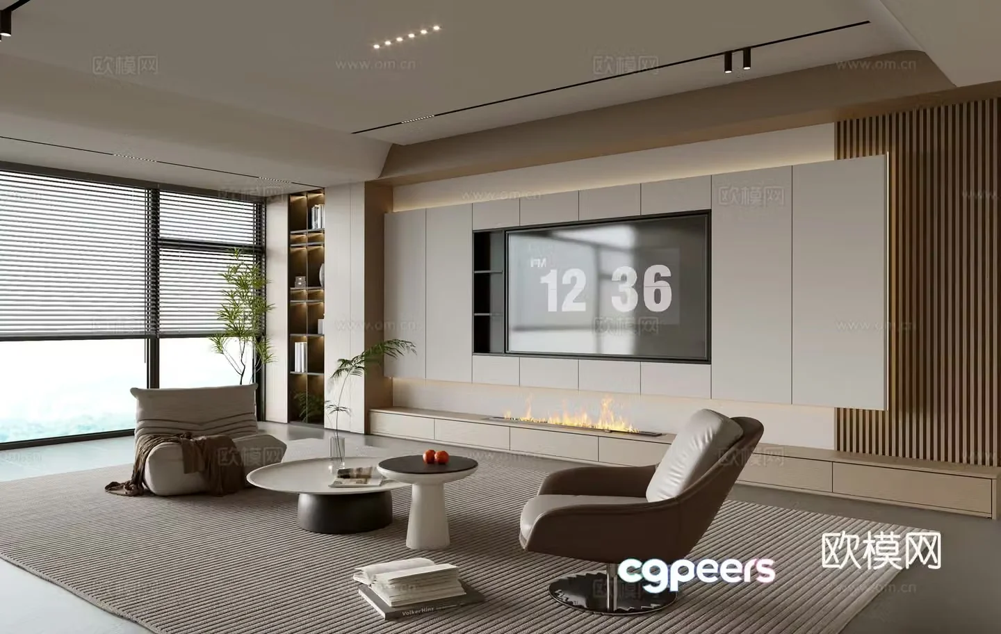 Modern simple living room balcony cabinet sofa combination coffee table sofa background wall 3d model