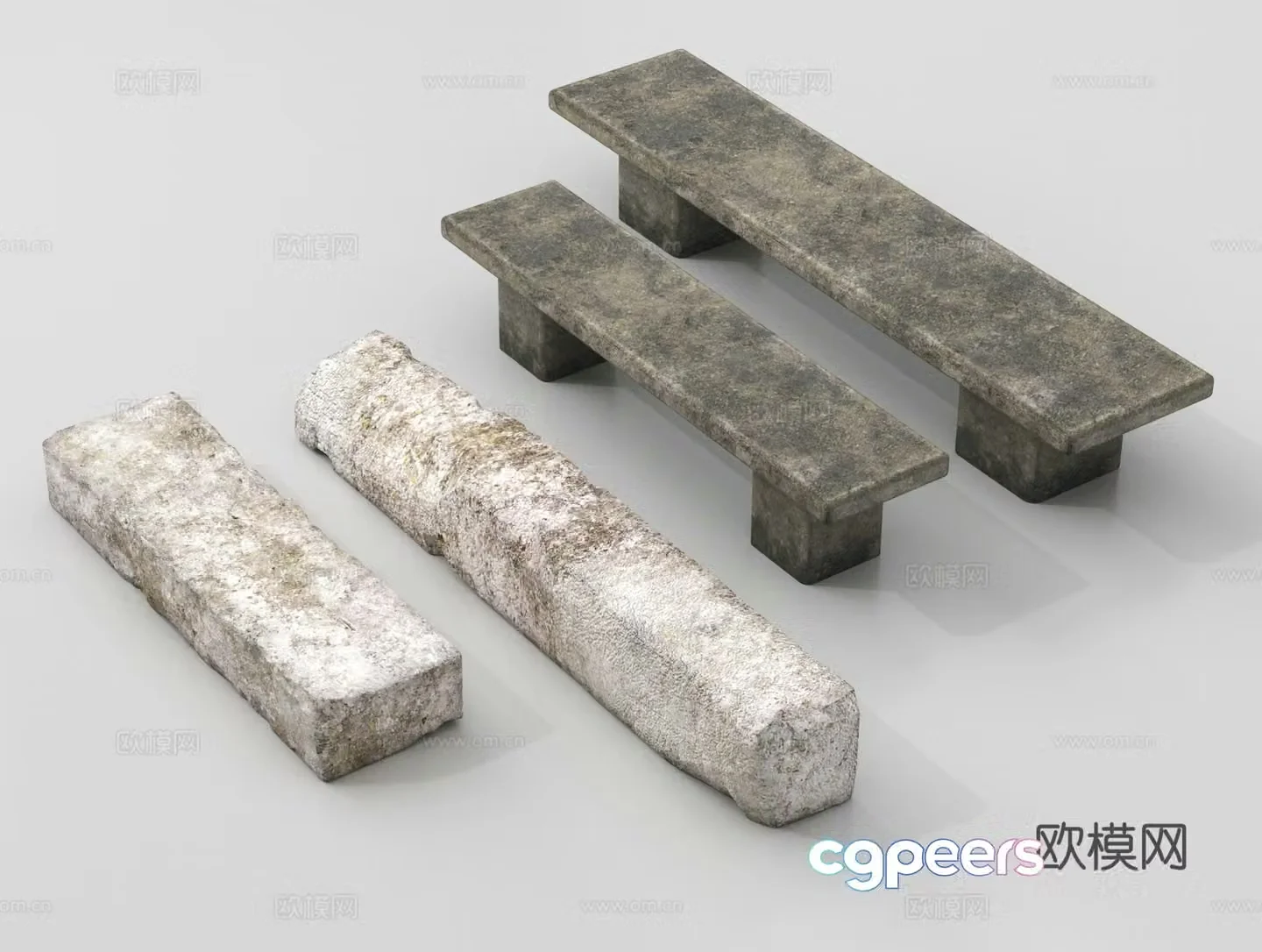 Bluestone bench stone strip stone steps 3d model