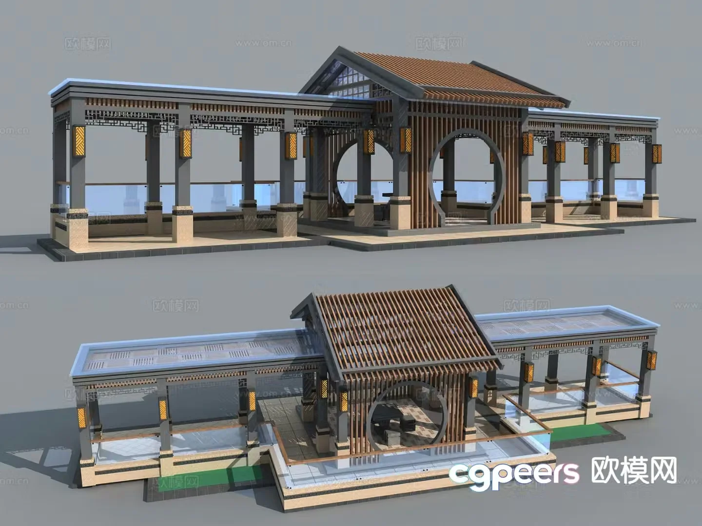Chinese style corridor corridor corridor 3d model
