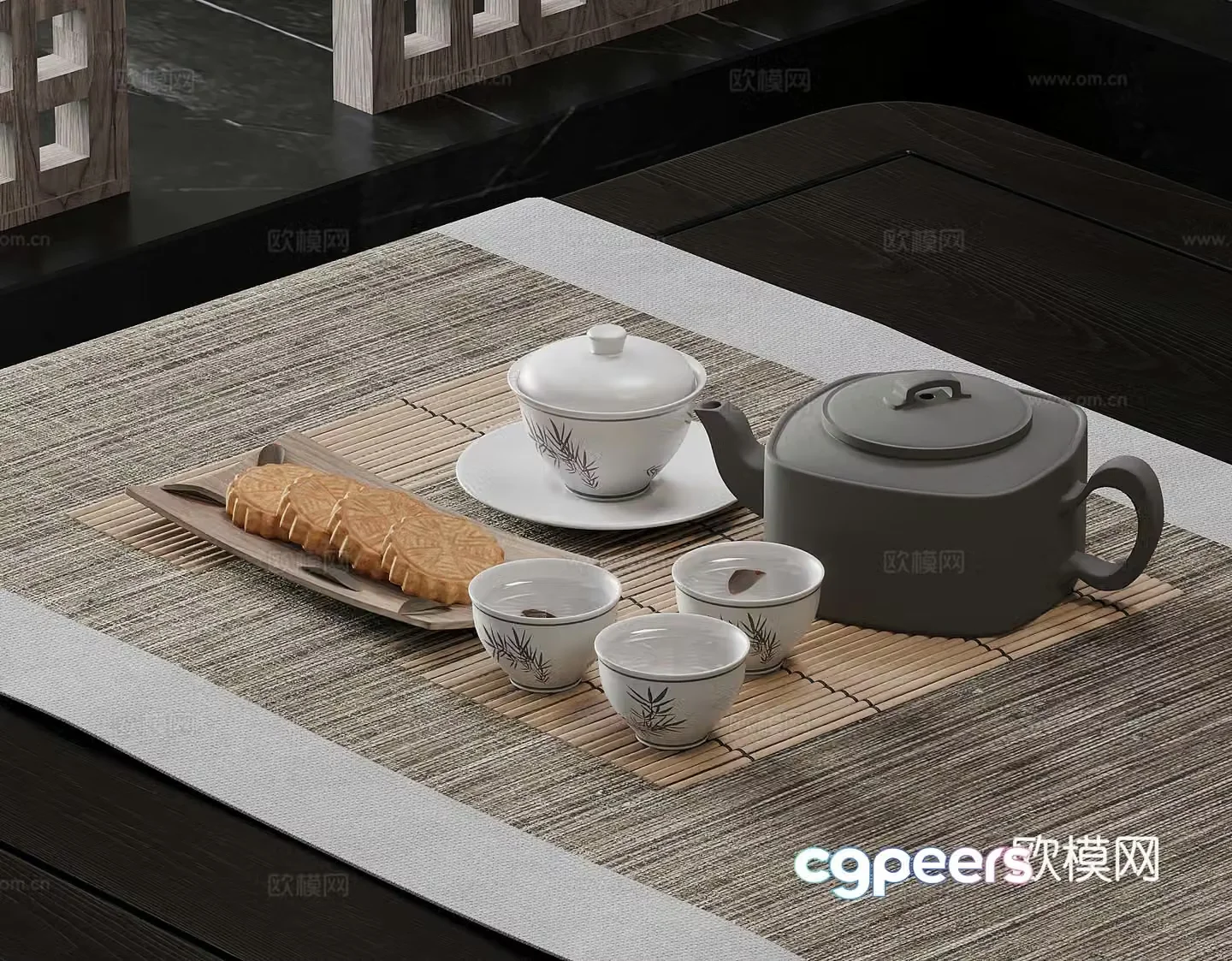 New Chinese style tea set teapot tea cup 3d model