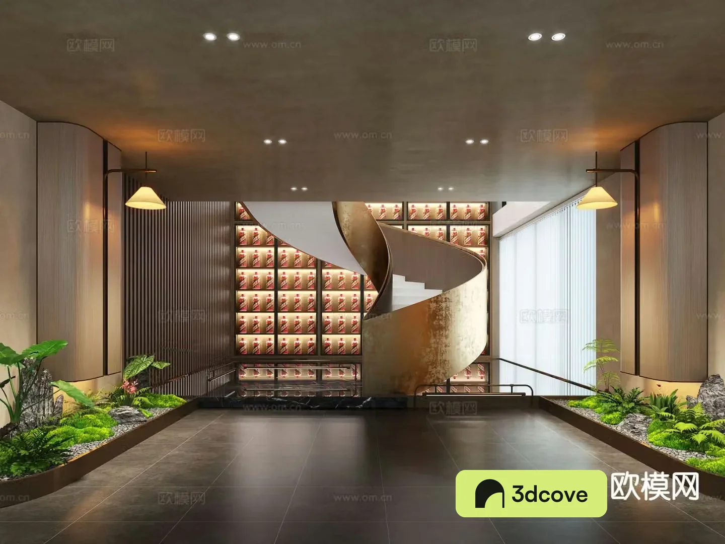 Spiral staircase landscape indoor landscaping