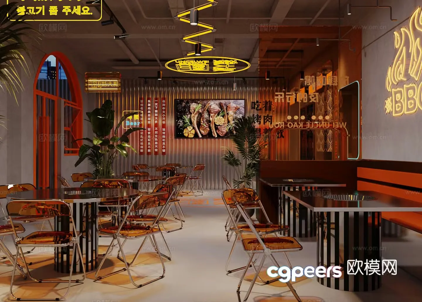 Industrial style barbecue restaurant hot pot restaurant barbecue restaurant 3d model