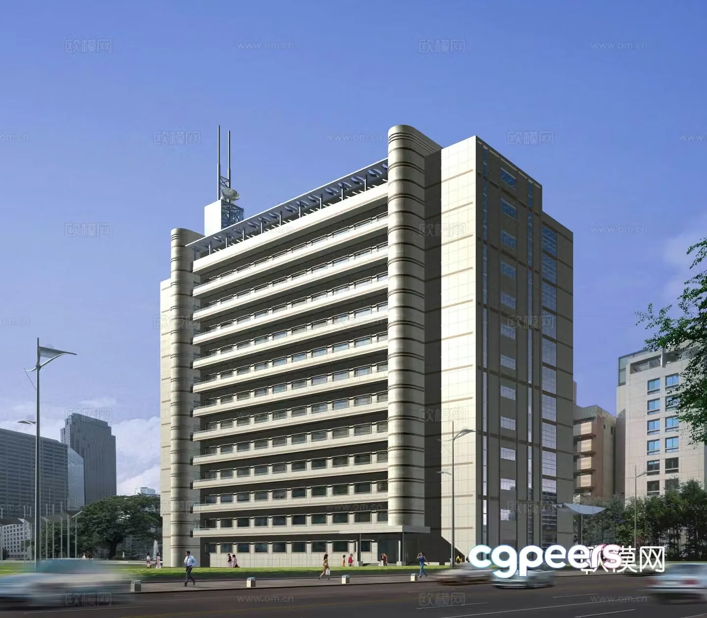 Multi-story public building office building appearance 3D model