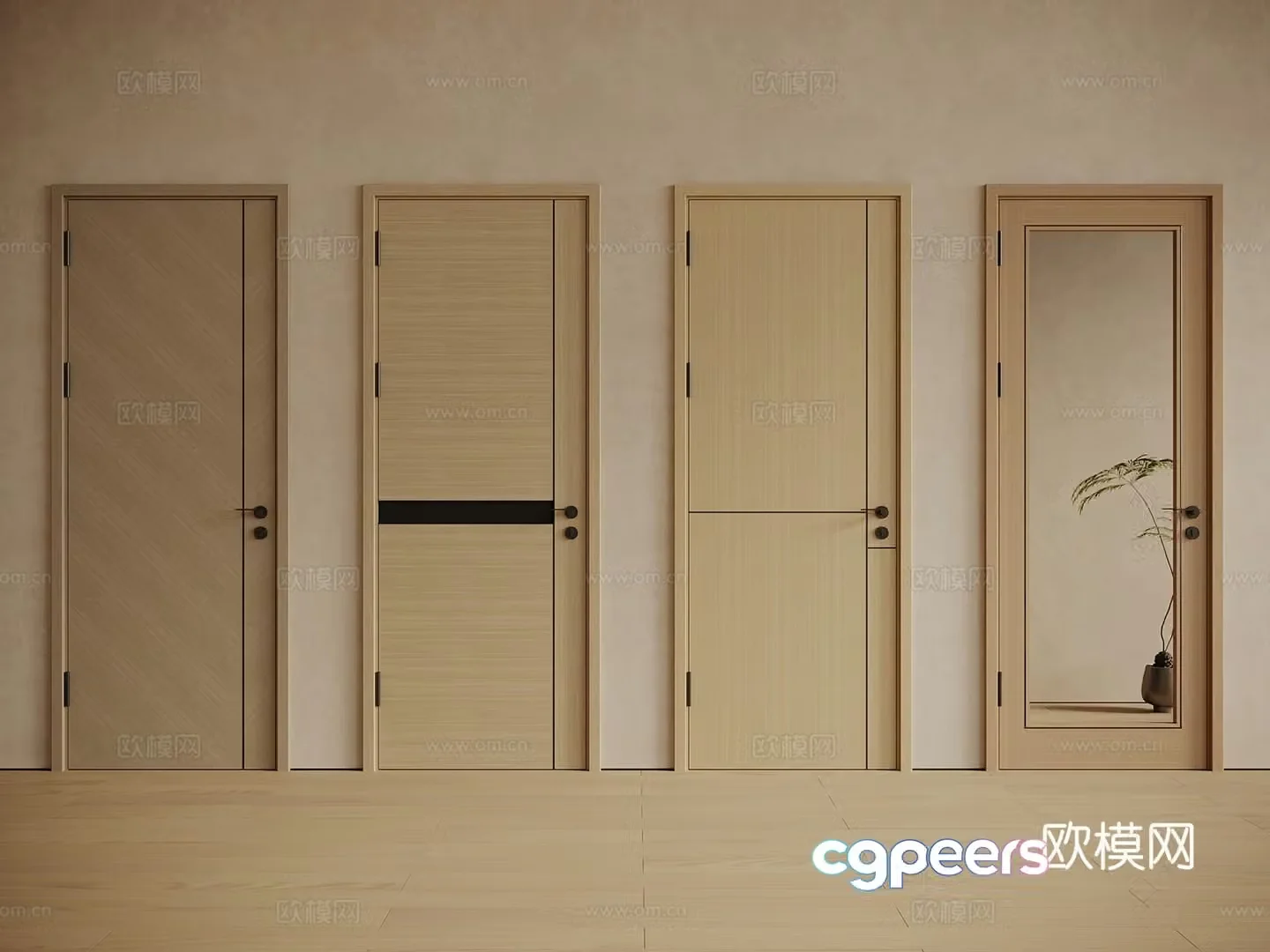 New Chinese style medieval single-open door wooden door bedroom door interior door case door glass door 3d model