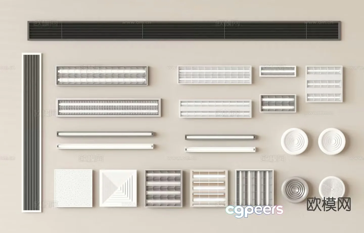 Office lamp grille lamp strip lamp vent 3d model