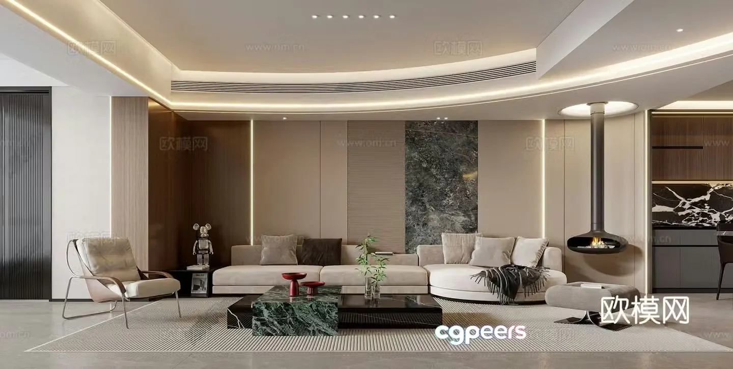 Modern living and dining room horizontal living and dining room ownerless lamp ceiling modern sofa coffee table combination 3D model