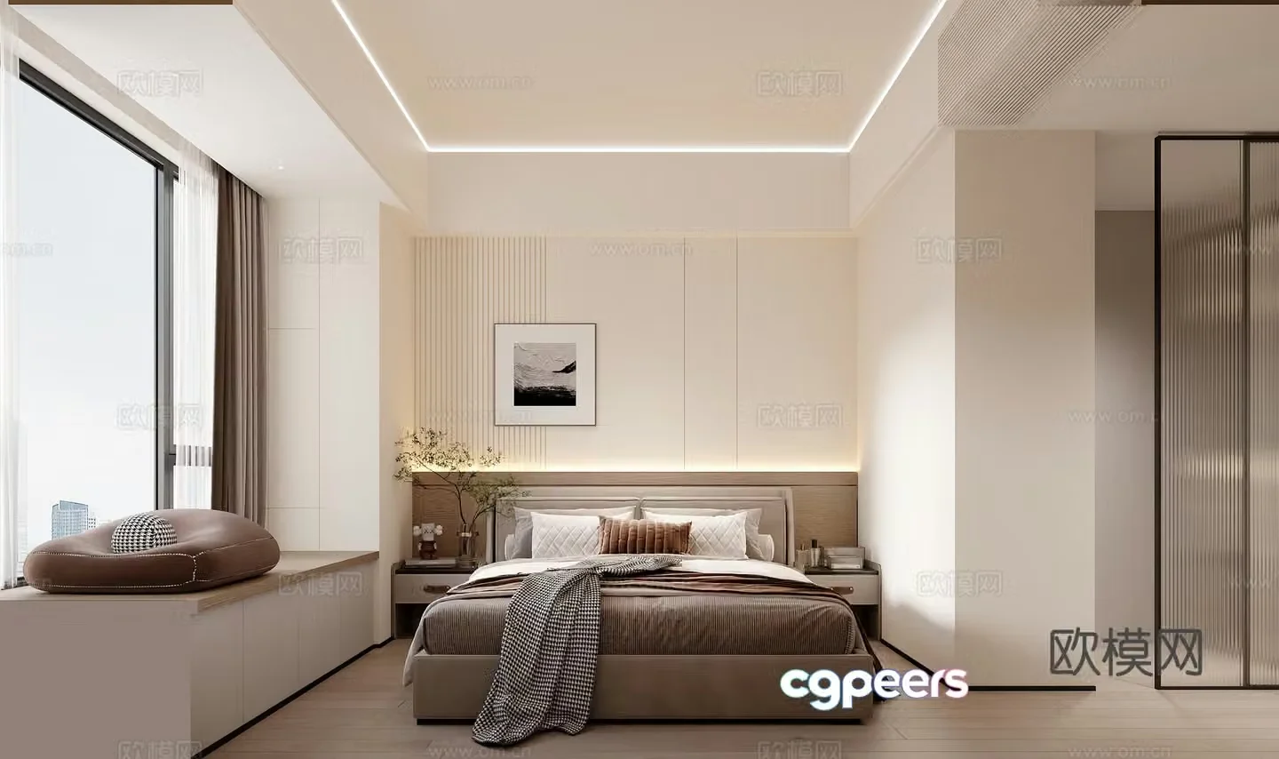 Modern cream style minimalist master bedroom master room wall-mounted air conditioning air outlet 3D model