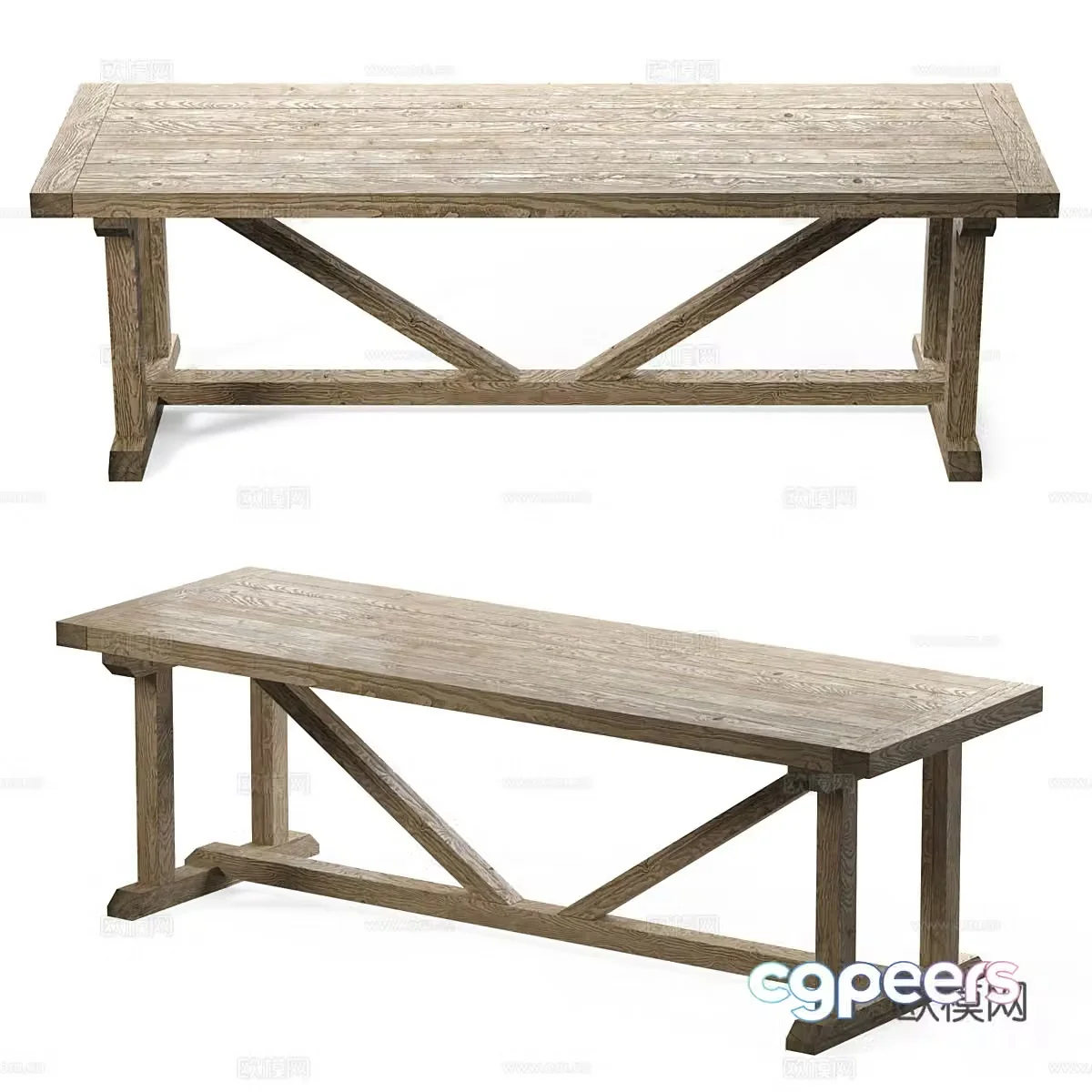 New Chinese style Wasabi solid wood long dining table tea table 3D model
