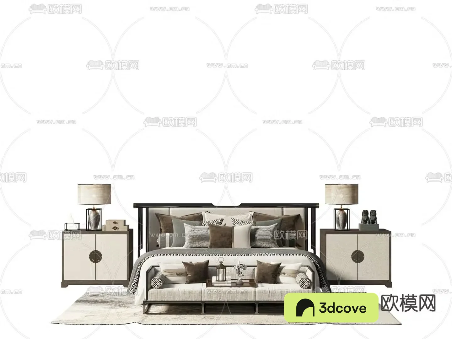 New Chinese style fabric double bed