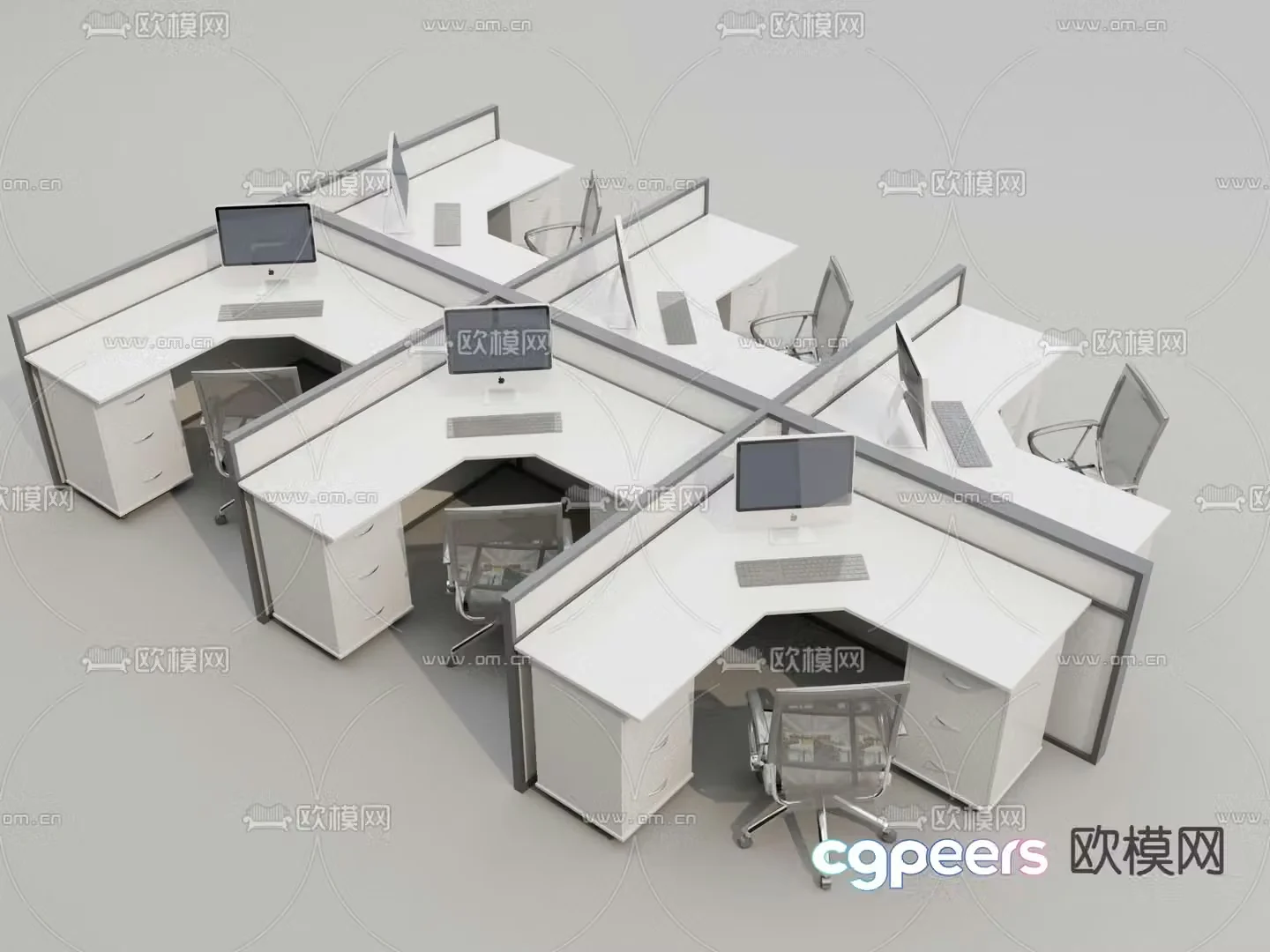 Card space desk workstation employee desk 3D model