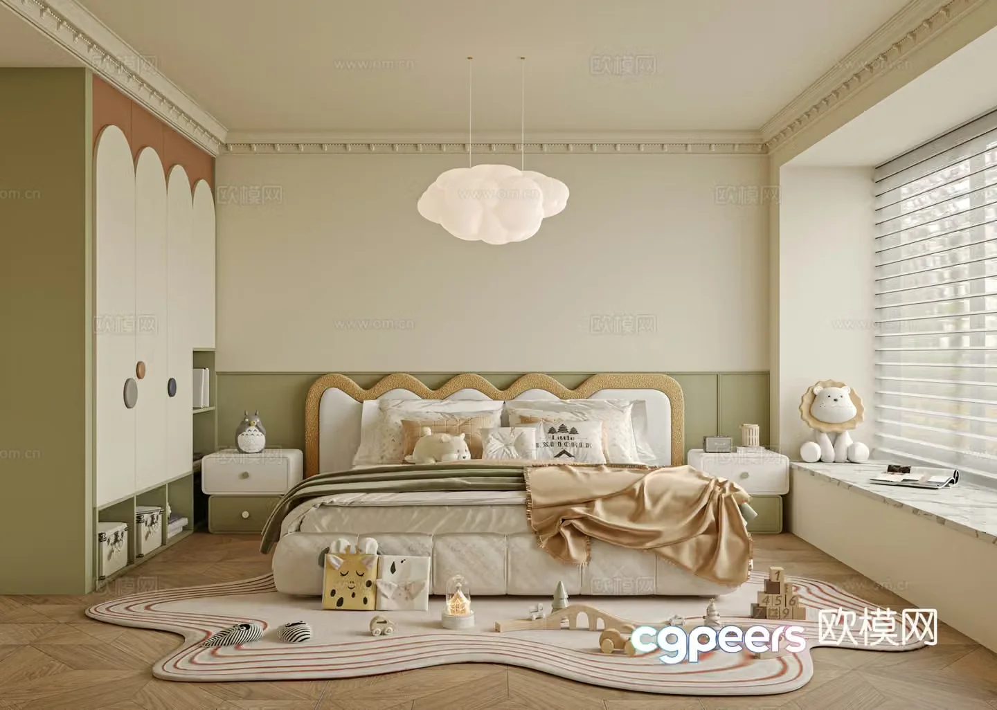 French children’s room bedroom bed nightstand 3d model