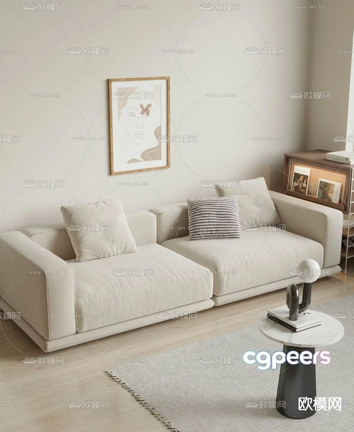 Cream style sofa double sofa 3d model