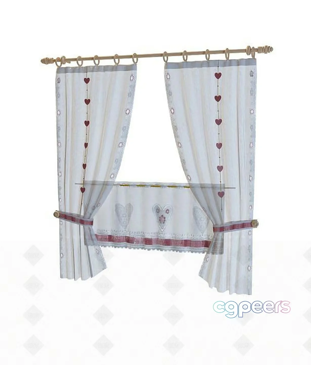 White Heart-Patterned Curtains 3D Model – 21128 – VRAY Render