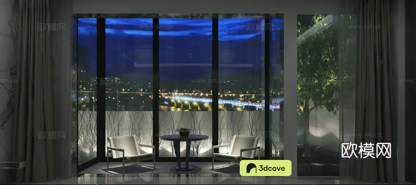 Modern balcony leisure chair landscape tree dead branches