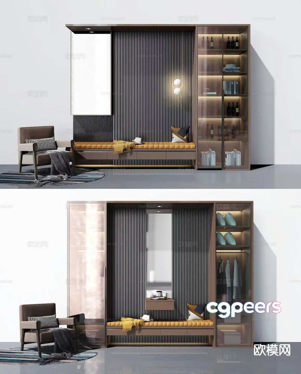 Modern entrance shoe cabinet 3d model