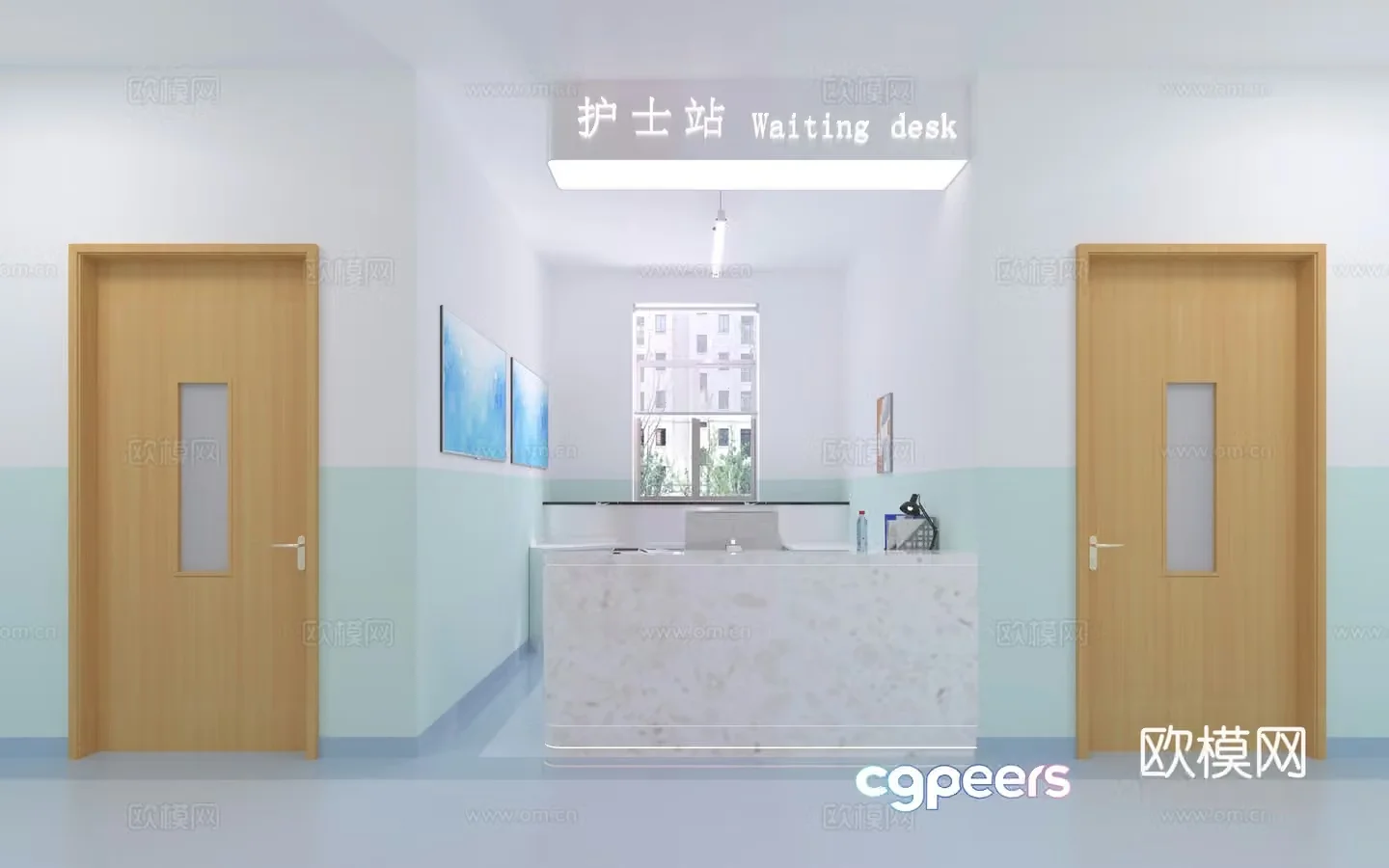 Modern hospital nurse station 3d model