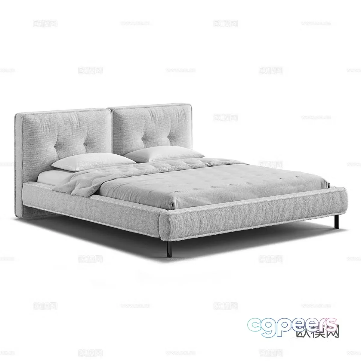 Modern simple double bed Double bed Simple bed Bed Bedroom bed Pillow Simple bed 3D model
