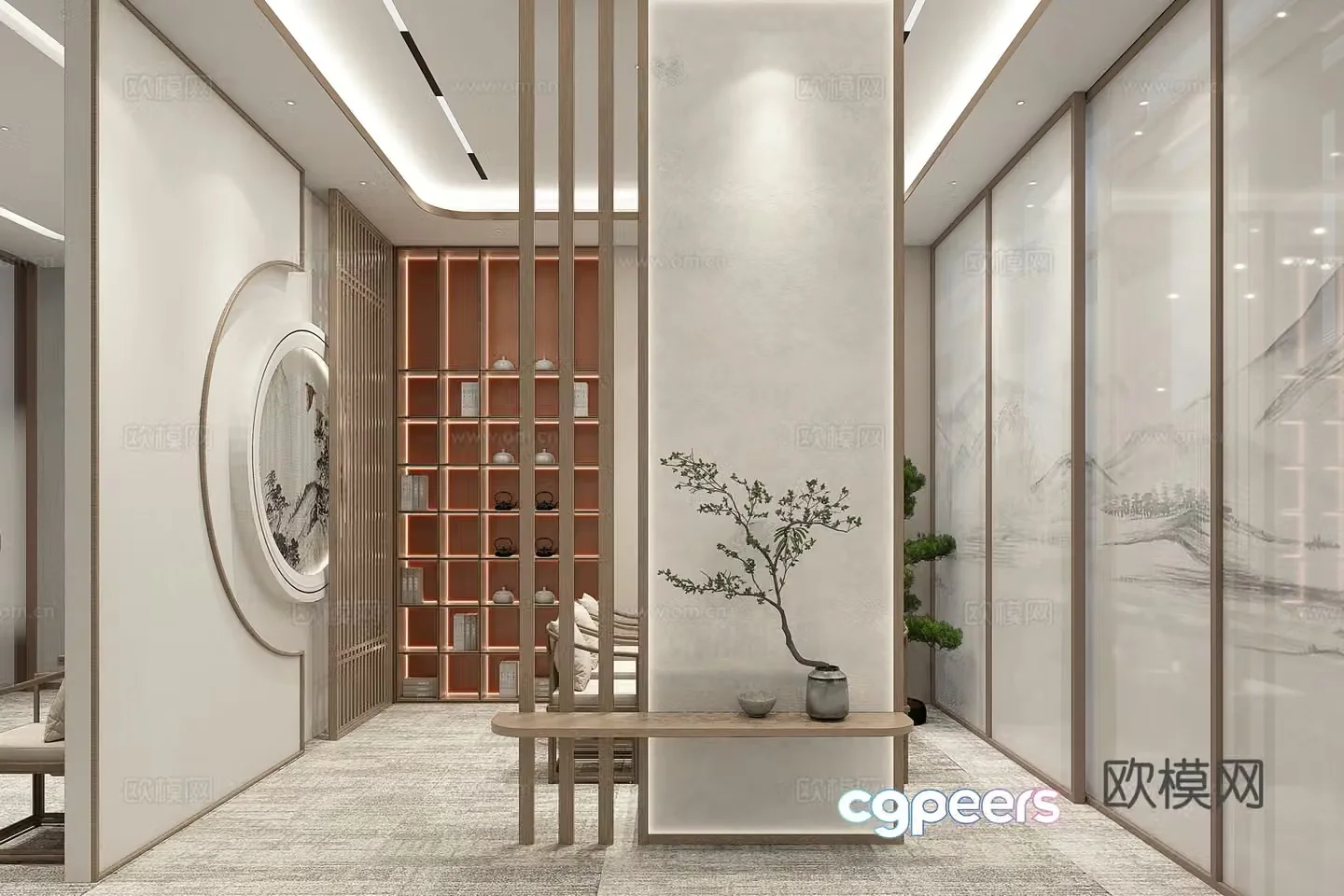 New Chinese-style tea room reception room 3D model