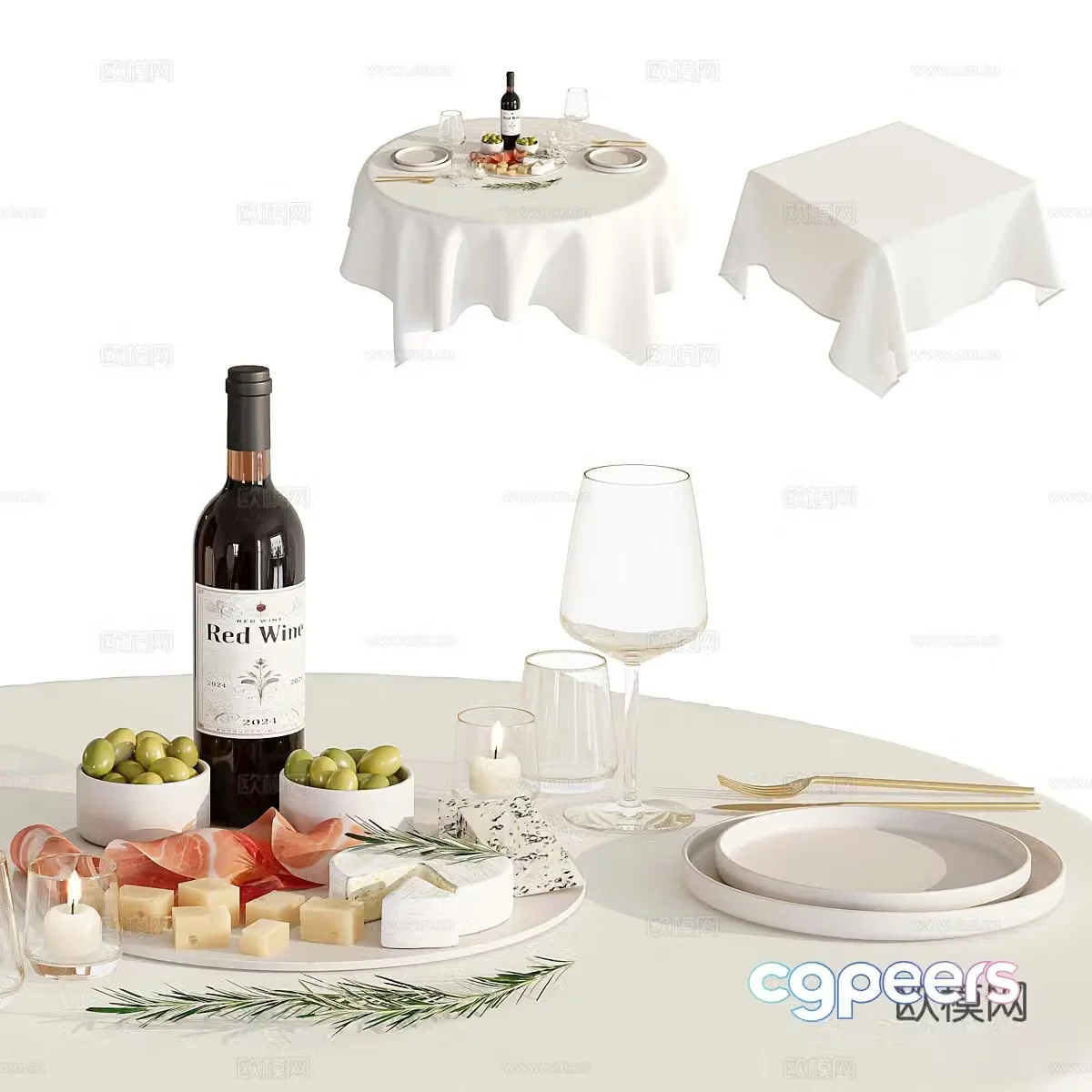Tablecloth tableware 3d model