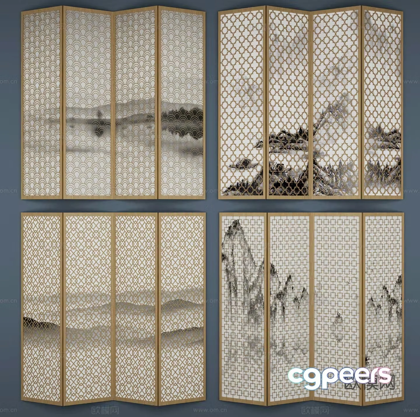 Chinese partition screen combination 3D model
