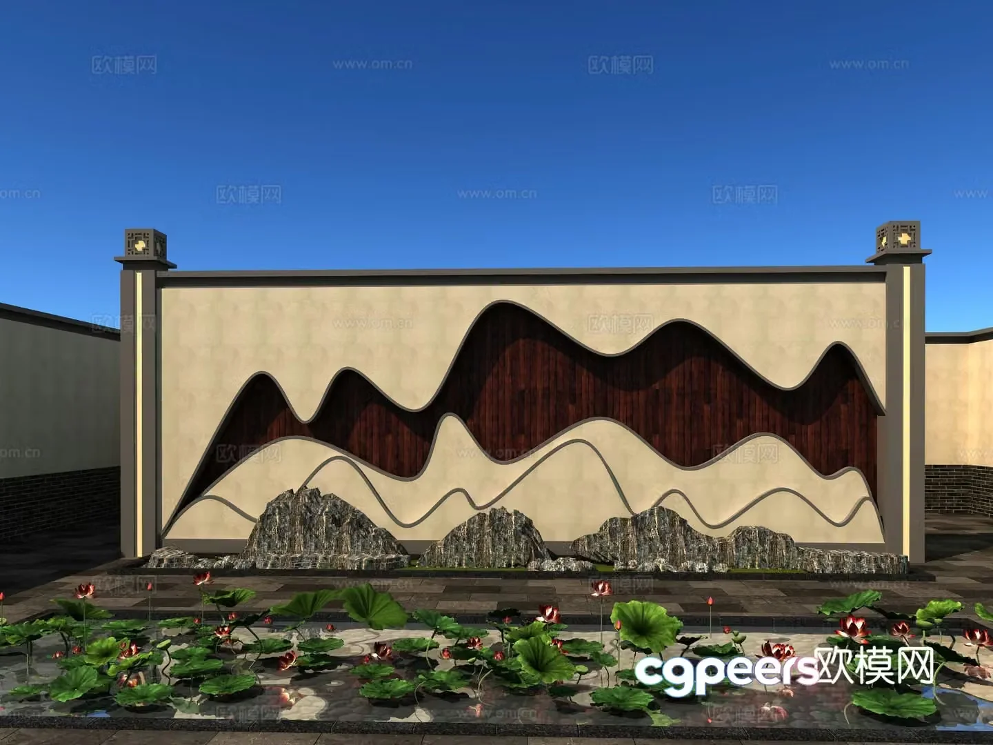 New Chinese style landscape wall courtyard landscape wall 3D model