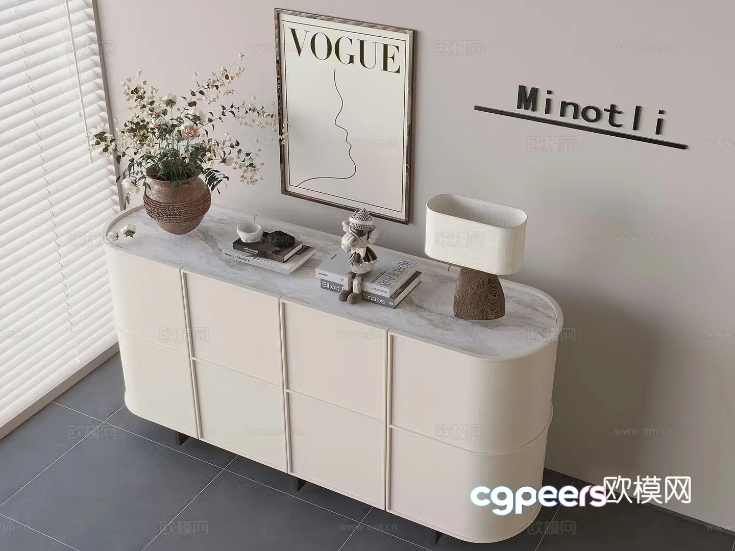 Nordic cream style entrance cabinet side cabinet side view cabinet side cabinet storage cabinet 3D model