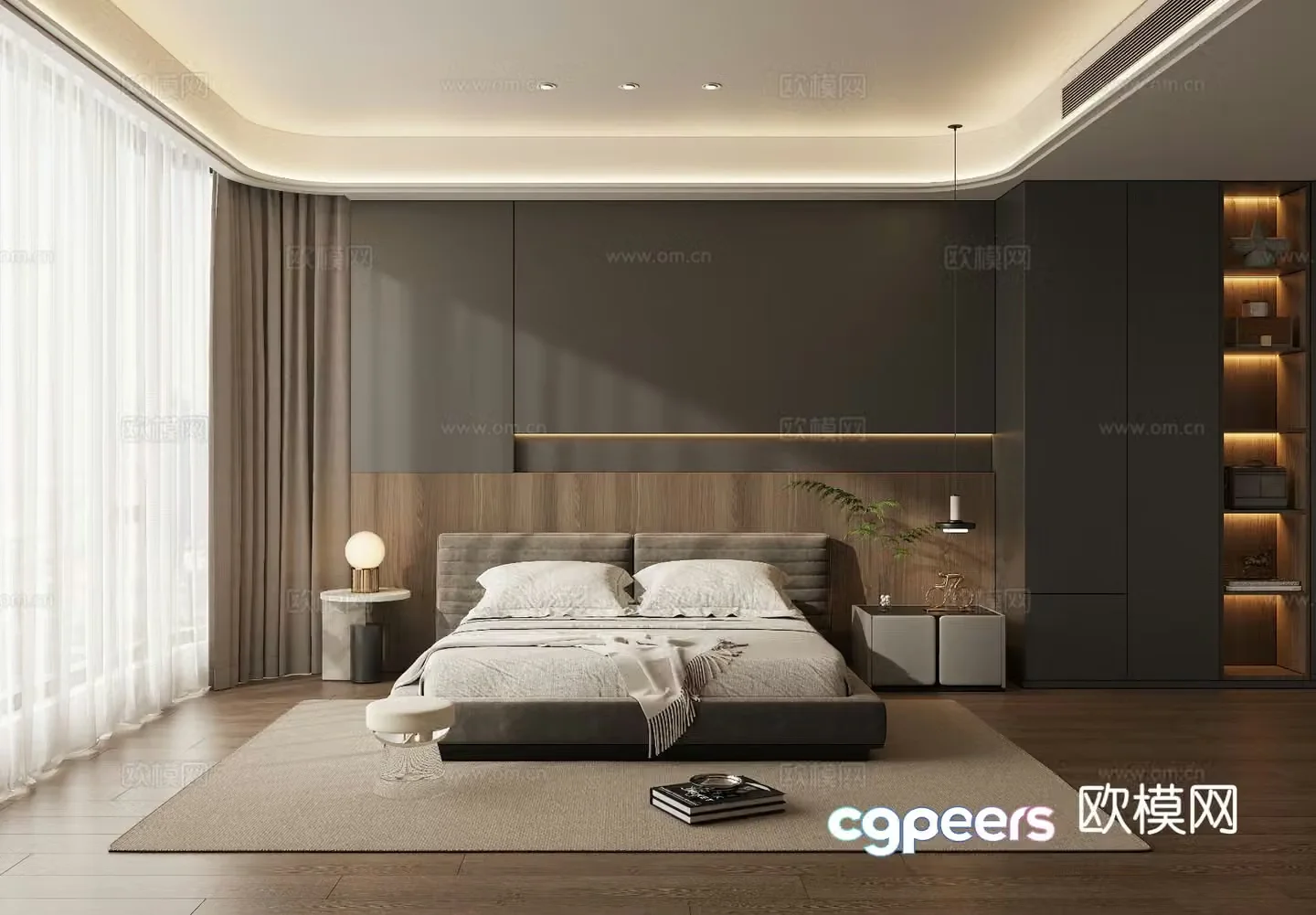 Italian style high-end gray bedroom master bedroom second bedroom 3d model
