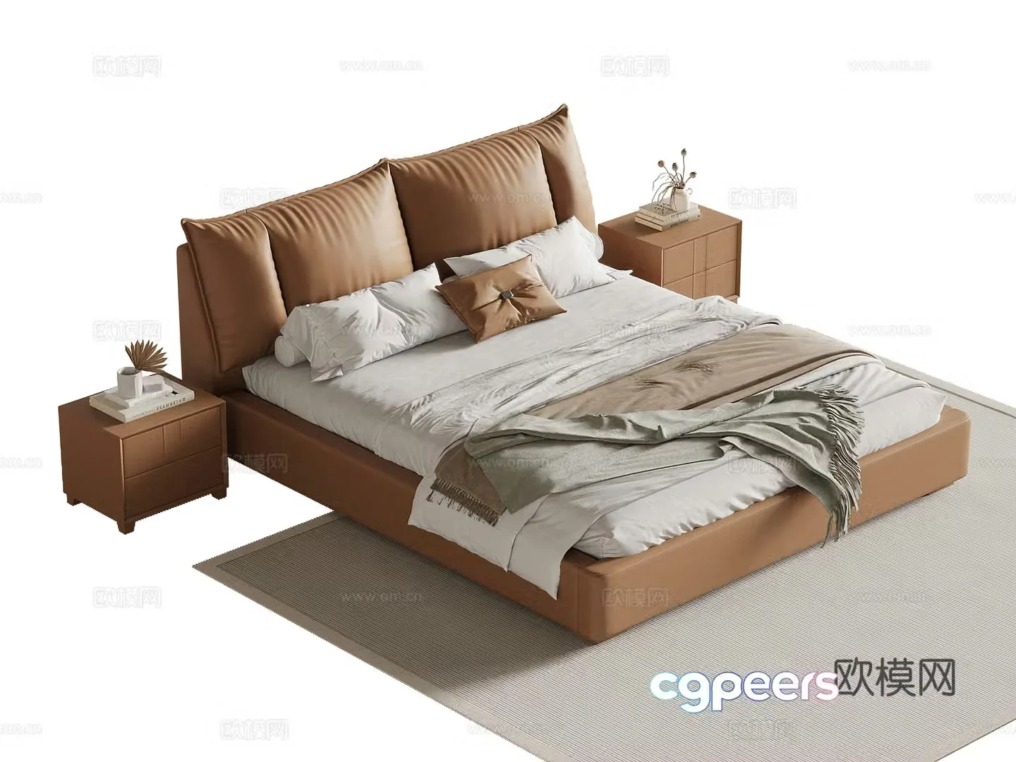 Modern simple double bed nightstand 3d model