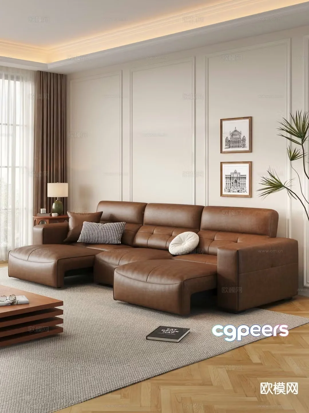 Medieval style three-person sofa functional sofa 3D model