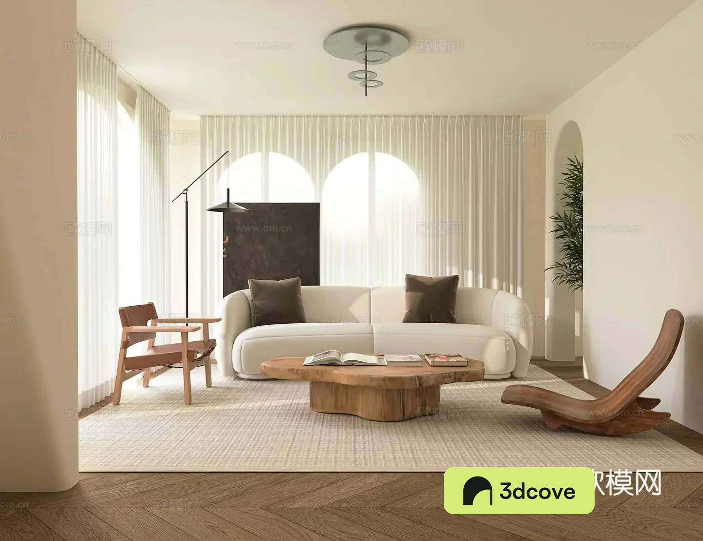 Cream medieval home living room study combination Bauhaus sofa combination Wasabi 3d model