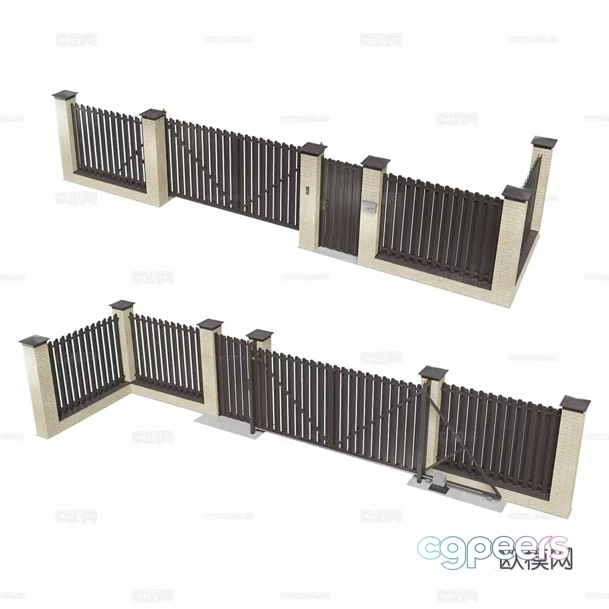 Middle-aged fence courtyard wall courtyard wall villa wall courtyard gate 3d model