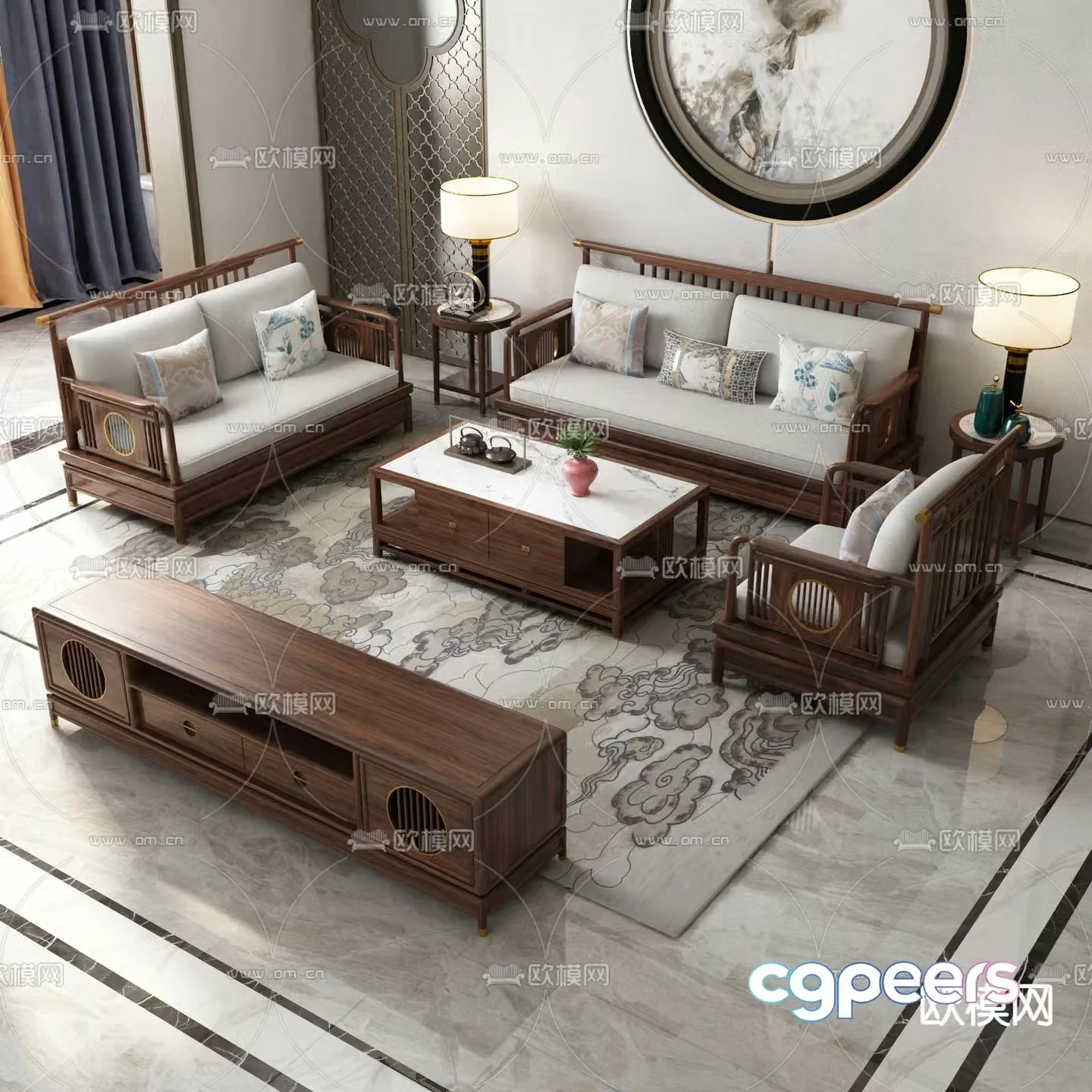 Chinese style sofa modular sofa 3d model