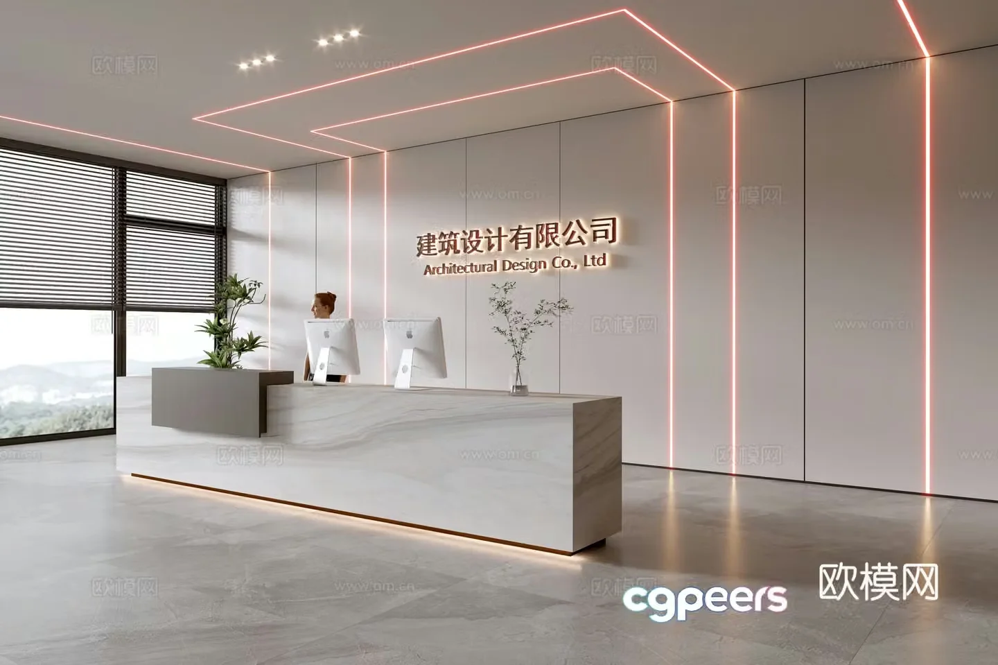 Modern company front desk reception area 3D model