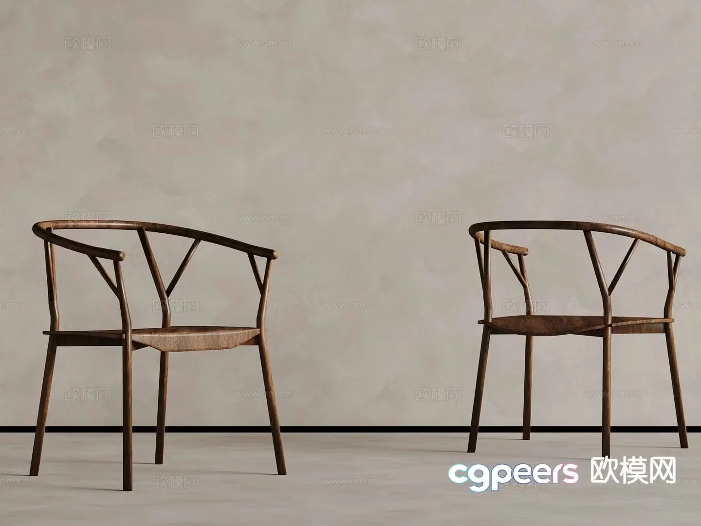 Medieval style leisure chair armless wooden chair chair 3d model