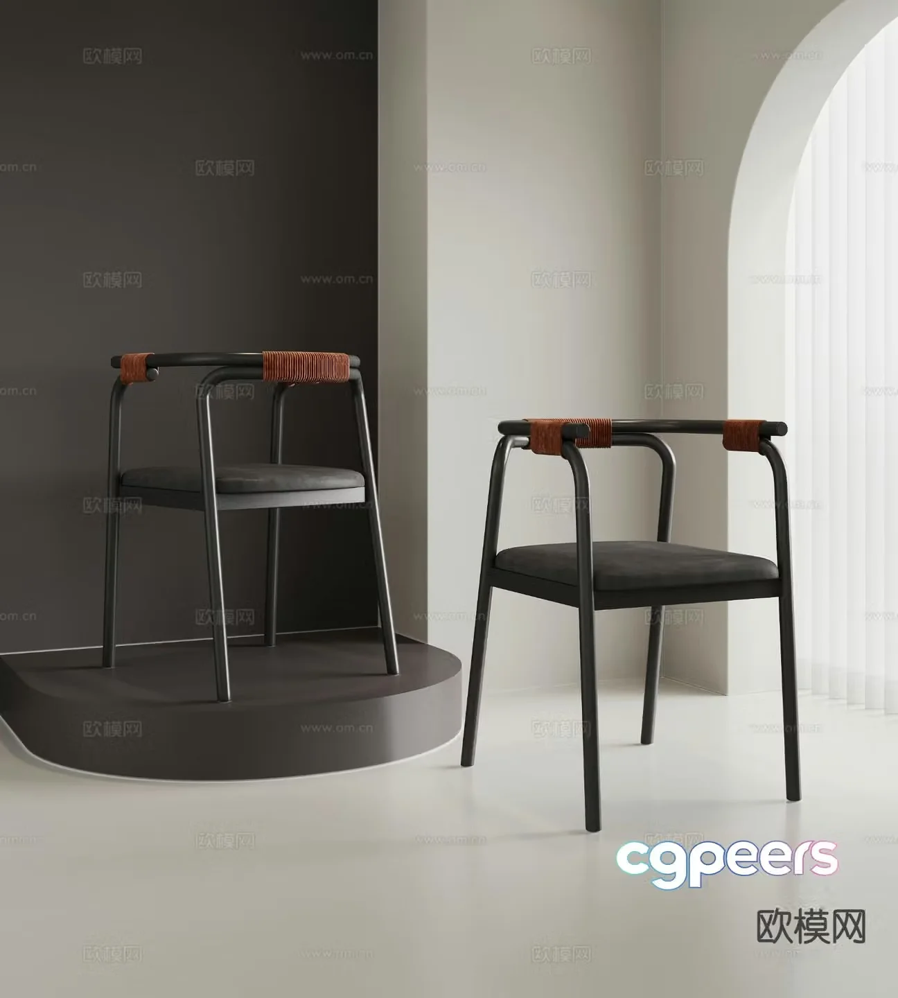 Modern iron single chair dining chair chair 3d model
