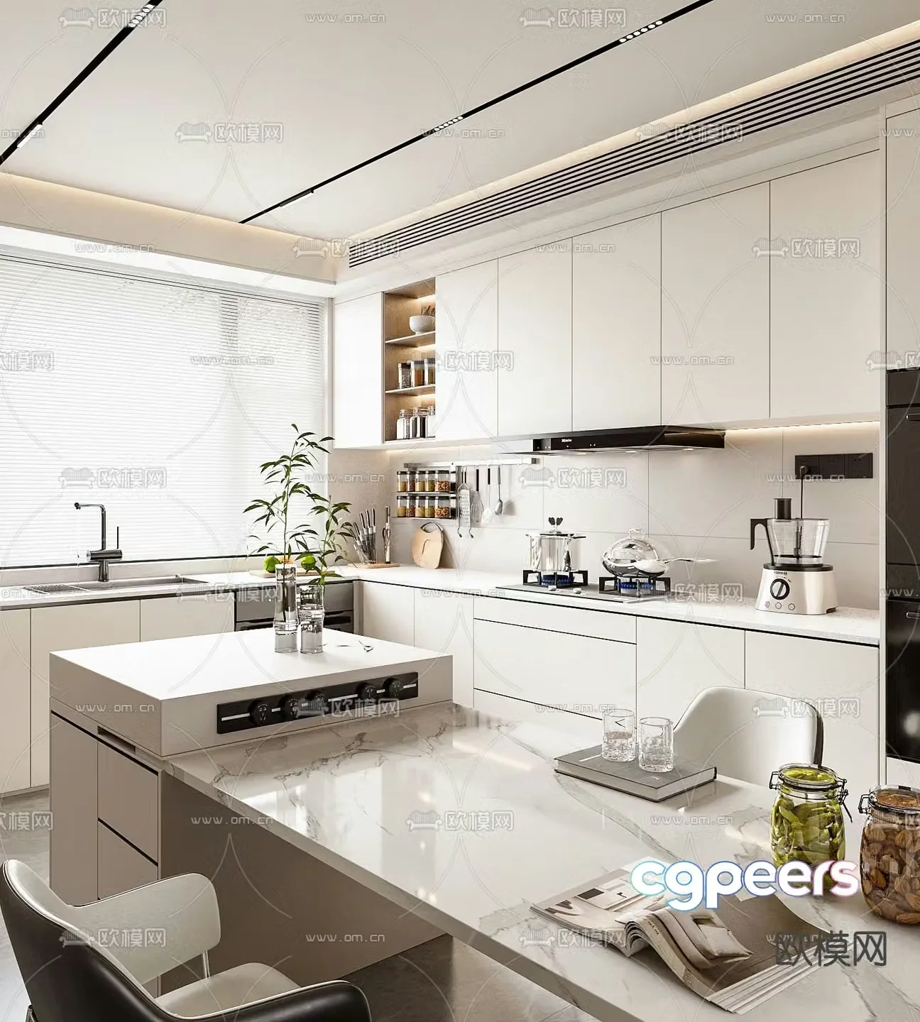 Open kitchen mid-island 3D model
