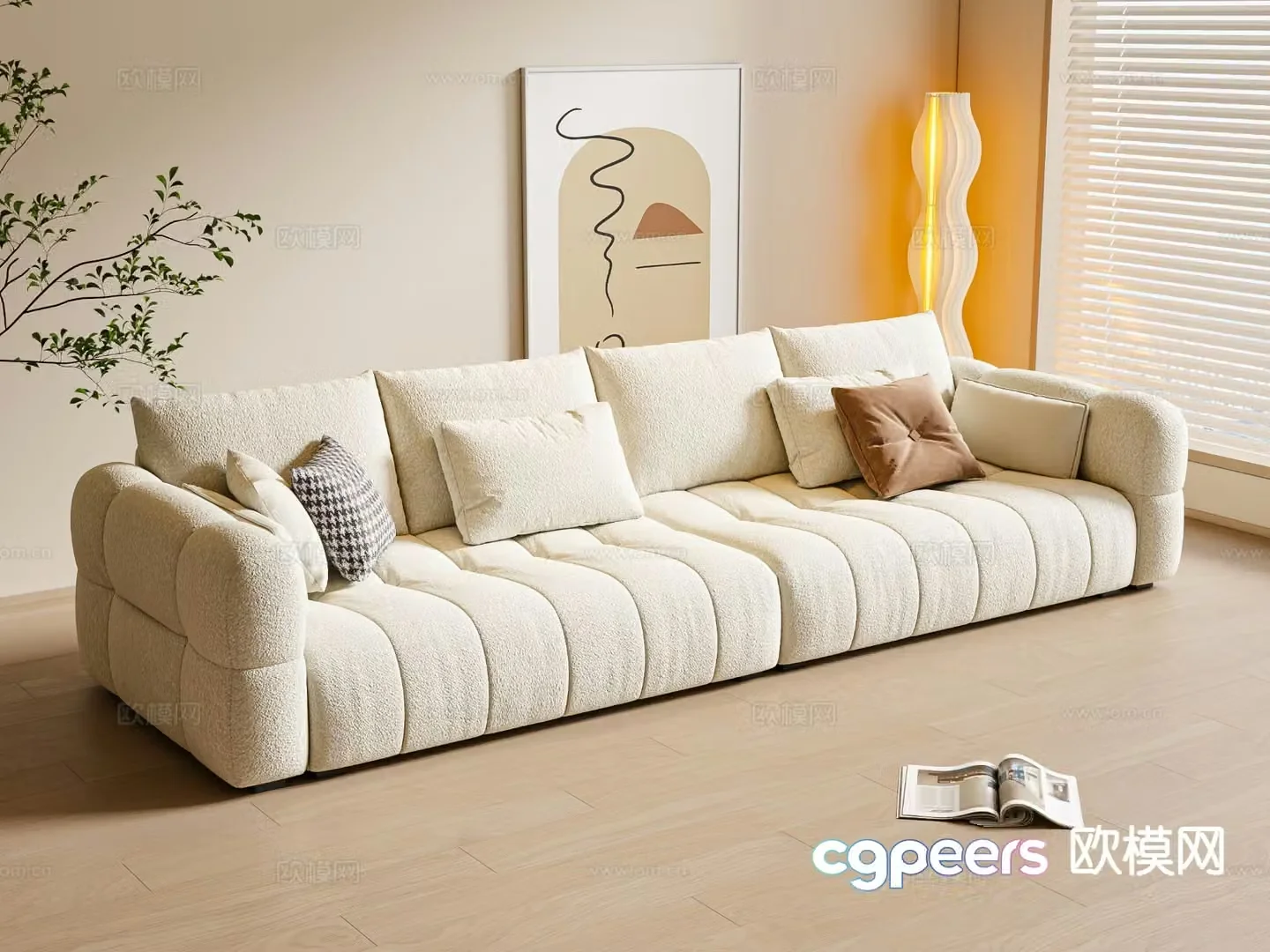 Cream style sofa three person sofa 3d model