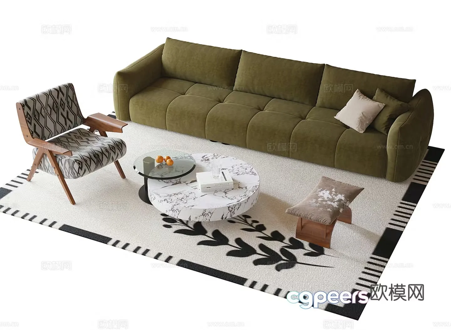 French sofa coffee table combination coffee table leisure chair carpet 3d model