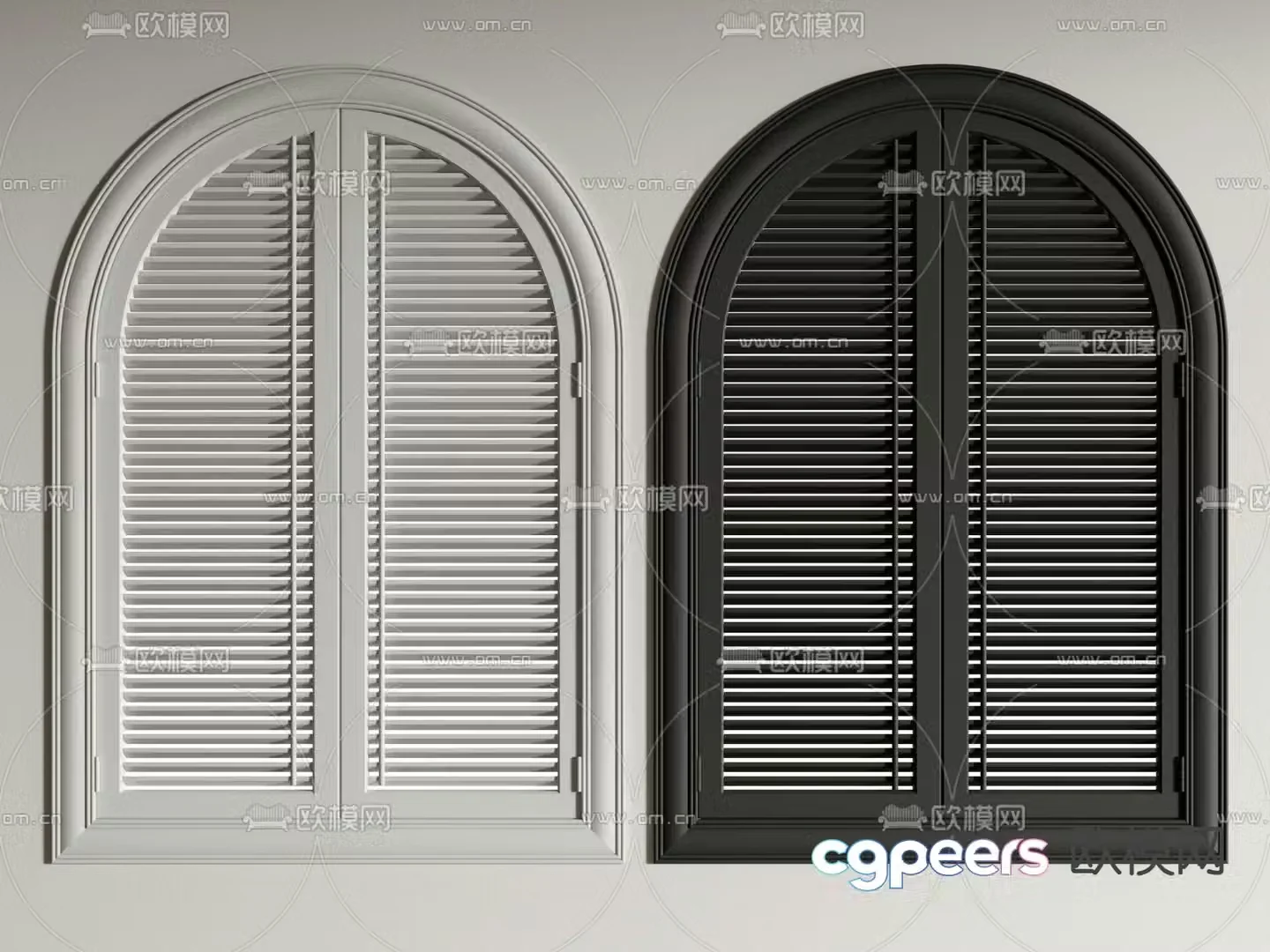 French window blinds Arched window 3d model